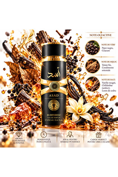 BURPHRISE Parfum Arabesc Asad Black 250 ml Barbati, Oriental Lemnos, Piper Ne...