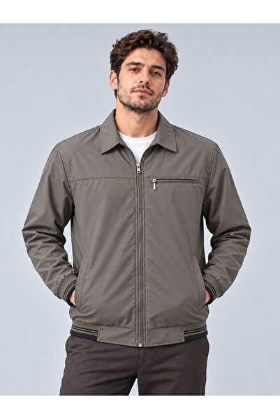 Fearless Erkek Gri Klasik Yaka Mevsimlik Mont – Ekose Astarlı Regular Fit