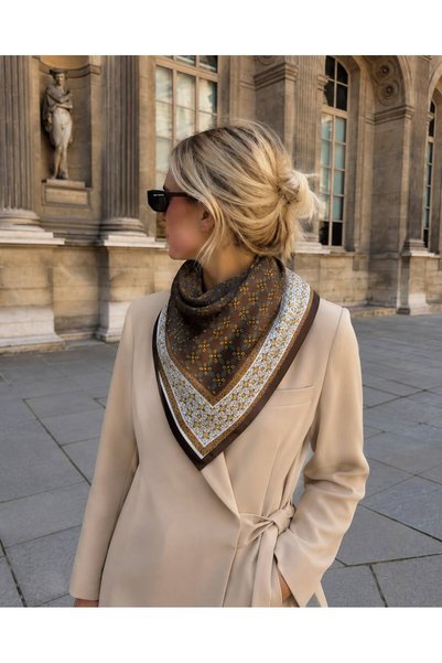 Axesoire S042 Kahverengi Desenli Bandana Fular 65x65 cm