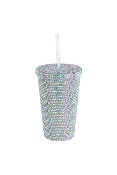 CATIANO Pahar din plastic cu capac și pai, Strass Fabulous, 450ml
