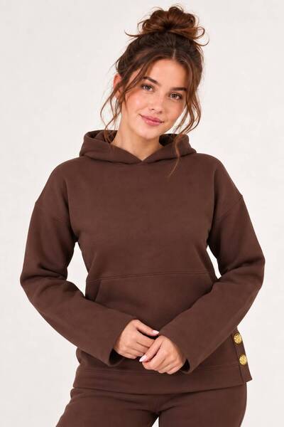 Lucky Line Akana Women's Gold Button Detailed Shirred 3 Thread Tracksuit Set – Two Piece Bottom Top Set