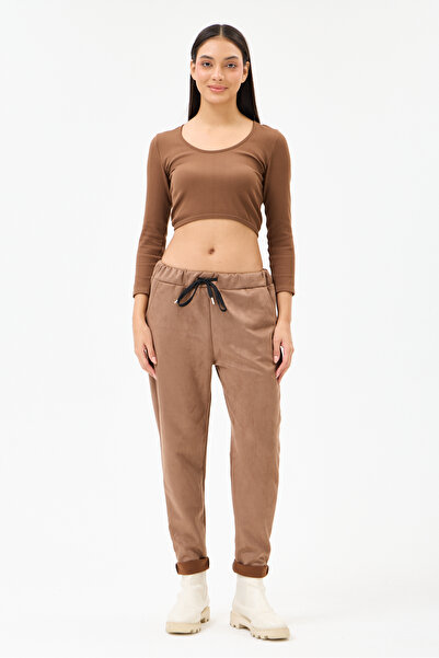 della moor Women's Camel Italian Waist-Tie Narrow-Leg Lycra Suede Pants Size ...