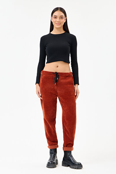 della moor Women's Tile Italian Waist Lace-Up Lycra Velvet Trousers 40 - 46 Size
