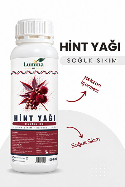 LUMİNAOİL Hint Yağı Soğuk Sıkım 1000 ML (Castor Oil) (Hekzan İÇERMEZ) %100 Sa...