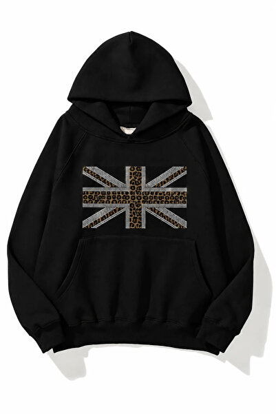 Violon Leopard Taş Baskılı Oversize Sweatshirt Hoodie