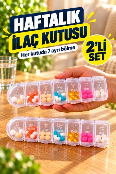 OpenCity 2 Adet Haftalık İlaç ve Hap Kutusu 7 Gün Şeffaf Vitamin Saklama Kabı Seyahat Düzenleyici 16 x 3,5 cm