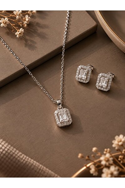 serelya 316L Steel Chain Silver Color Zircon Stone Square Baguette Model Wome...