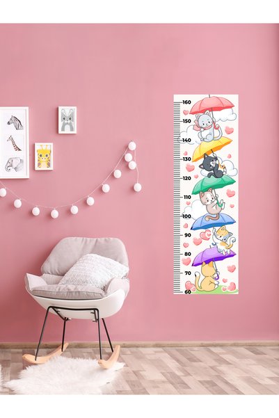aiki Şemsiyeli Kediler Temalı, Bebek & Çocuk Odası, Metre, Boy Ölçer, Duvar Sticker