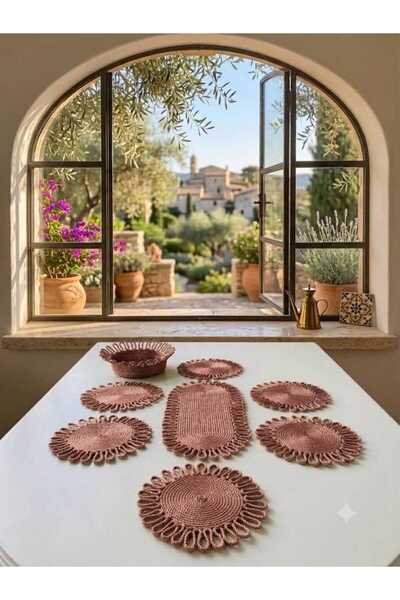 MİNDERHAN American Style Supla Knitted Wicker Bamboo Serving Set