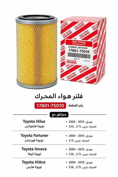Generic Brand فلتر هواء محرك تويوتا – 17801-75010 | FAO TOTAN