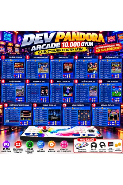 schitec Dev Pandora 10.000 Oyunlu 4KHD 3D Retro Arcade TV Oyun Konsolu