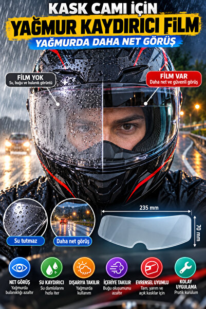 OpenCity Motosiklet Kask Vizörü Yağmur Kaydırıcı Buğu Önleyici Şeffaf Film 23...