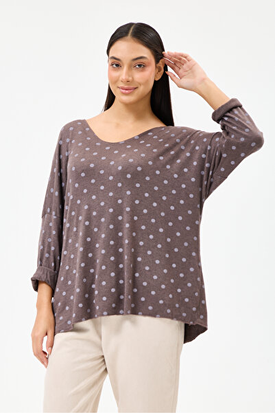 della moor Women's Brown Italian Polka Dot Patterned Lycra Knitwear Sweater 4...