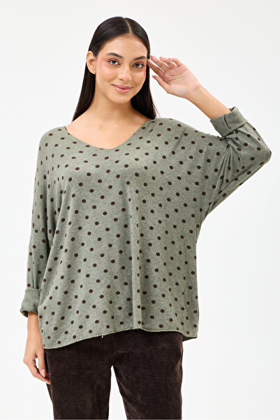 della moor Women's Khaki Italian Polka Dot Patterned Lycra Knitwear Sweater 4...