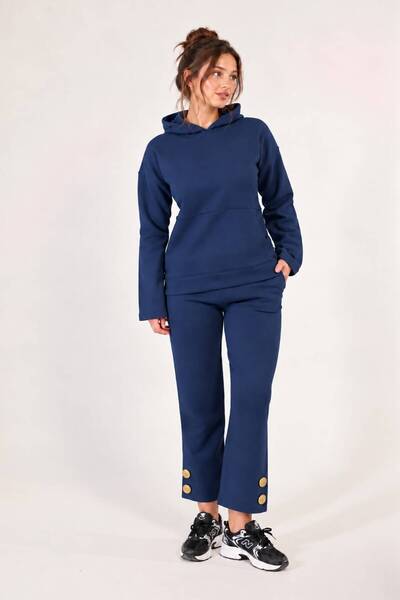 Lucky Line Akana Women's Gold Button Detailed Shirred 3 Thread Tracksuit Set ...