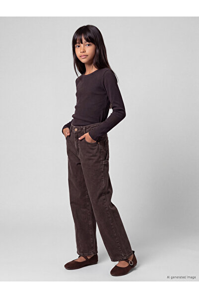 LC Waikiki Lcw Kids Brown Barrel Fit Girls' Jean Pants with Nevavm Difference