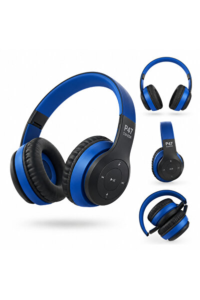Bluetooth Kulaklık 5.0+EDR Kablosuz Kulak Üstü Mavi
