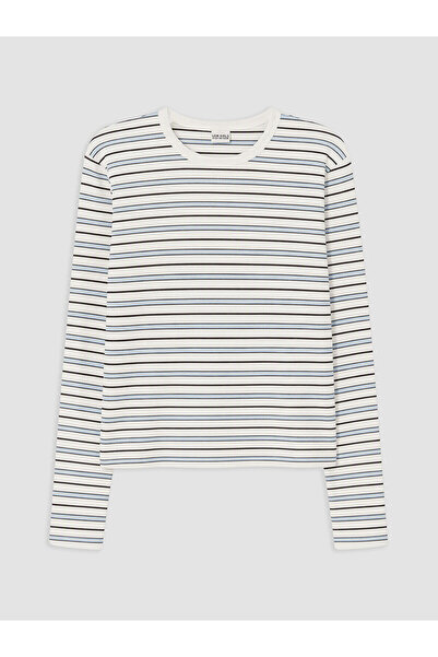 LC Waikiki Two Mt Shop Quality Lcw Kids Ecru Striped Girls' T-Shirt