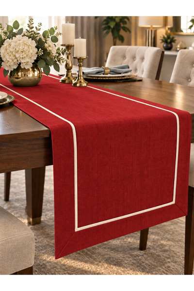 Zeren Home Covor decorativ roșu cu aspect de in, cu bordură crem, 40x150