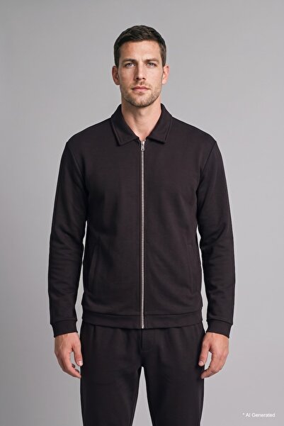 DeFacto Regular Fit Polo Yaka Fermuarlı Basic Sweatshirt Hırka H9523AX26WN