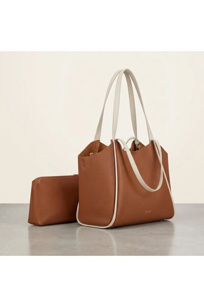 Lisinya Women's Brown Cream Soft Leather Shoulder Bag 30X25 cm with Extra Mak...