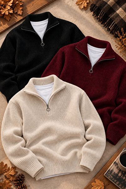 Gameyal Men's 3-Piece Thessaloniki Knitted Half-Zip Knitwear Sweater Set High...