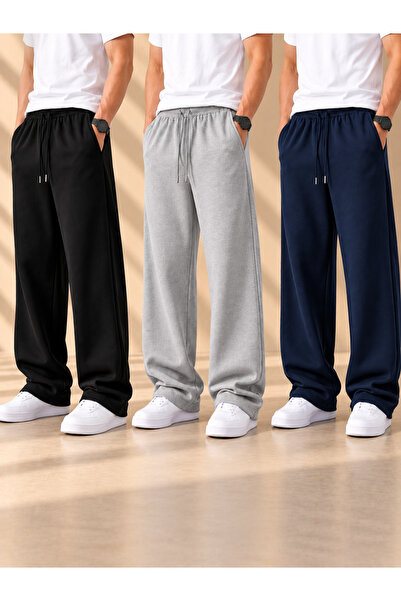 ADR MODA 3-Pack Men's Sweatpants (Black Gray Navy Blue) Comfortable Loose Fit...
