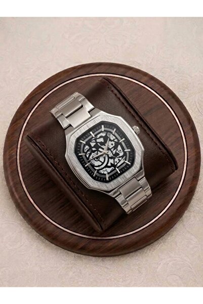 Mazzy Korza Design Silver Black Dial Steel Men Wrist Watch