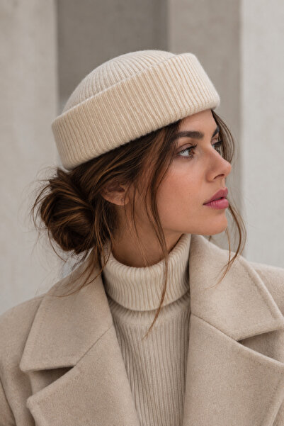 Külah KLH Studio Dept. Ribbed Wool Pillbox Şapka - Krem