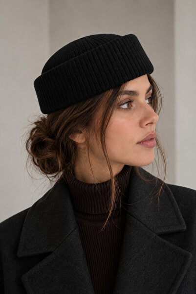 Külah KLH Studio Dept. Ribbed Wool Pillbox Şapka - Siyah