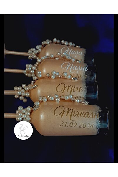 Generic Brand Set pahare personalizate pentru miri și nași – decorat cu perle...