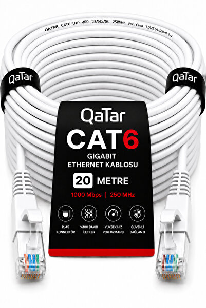 CAT6 Ethernet Kablosu 20 Metre RJ45 LAN İnternet Modem Router Bilgisayar Kablosu