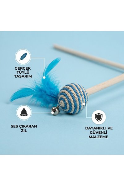 bakgelal Tüylü Toplu Olta Kedi Oyuncağı – Zilli İnteraktif Yakalama ve Egzers...