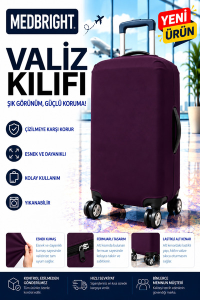 MEDBRIGHT Valiz Kılıfı Bavul Kılıfı Likralı Esnek Kumaş Ve Dayanıklı Valiz Kı...