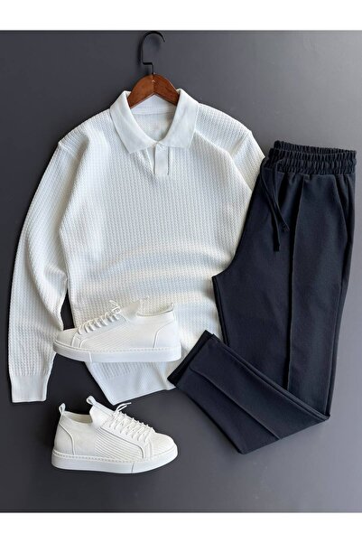 Beylerce Pulover tricotat cu model tip guler de asistentă + Pantaloni tip waf...
