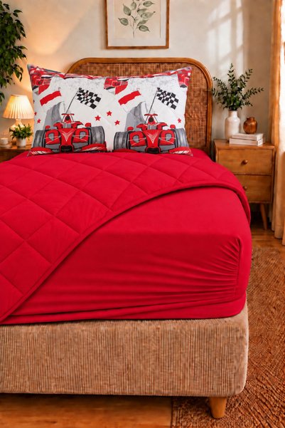 Miyu Veloura Luxe Single Sleeping Set |   100% Cotton Quilted Comforter, Elastic Fitted Sheet and Pillowcase