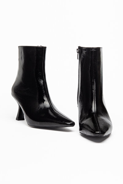 LEMUES SHOES Γυναικεία κοντά παπούτσια με φερμουάρ στο πλάι και τακούνι, μαύρα