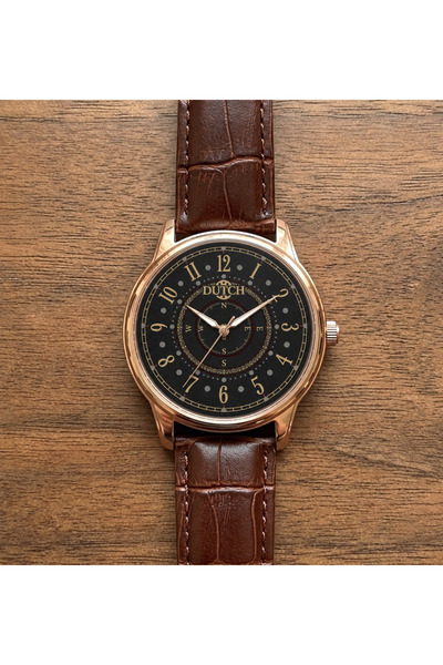 DUTCH STORE Men's Wristwatch - Classic Roman Numerals with Black Dial, Rose G...