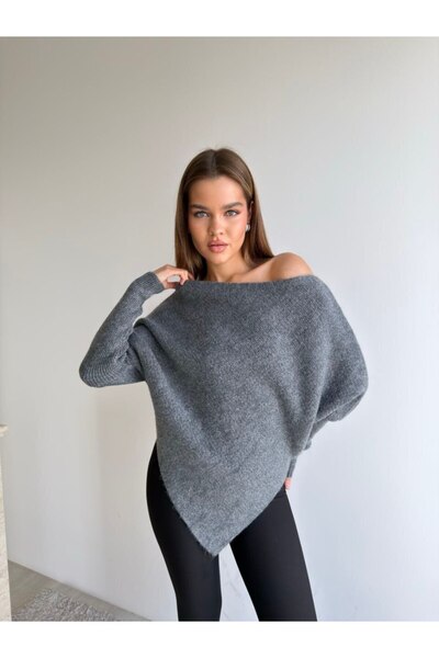 Cistern İstanbul Women's Boat Neck Off-Shoulder Oversize Knitwear Sweater
