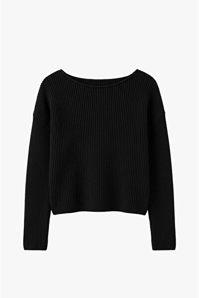 Havoş Black Wide Collar Knitted Sweater