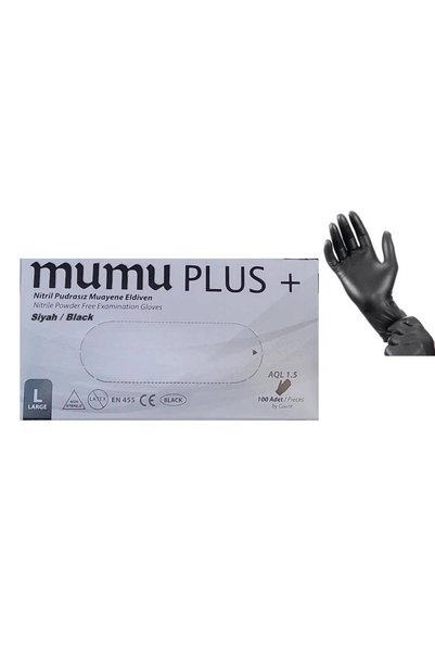 Mumu Black Nitrile Gloves 100 Lük Larç (L) 5 Pack