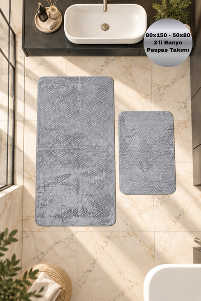 Bestekar Σετ χαλάκι μπάνιου Mirena Grey 2 τεμαχίων 80x150 50x80 με αντιολισθη...