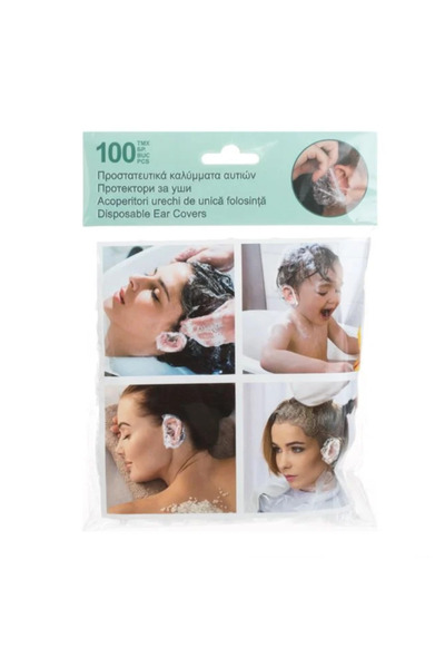 HYVESTO Huse Transparente de Unica Folosinta pentru Protectia Urechilor (Set 100 Bucati), Protectii Impermeabile din PE cu Banda Elastica pentru Coafor, Vopsit Parul, Dus si Baie