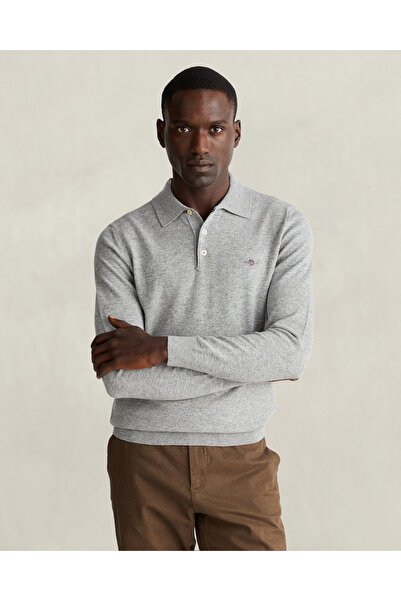 Gant Erkek Gri Regular Fit Polo Kazak