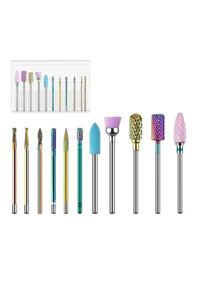 Madenia 11pcs Nail Drill Bits for Acrylic Nails, 3/32'' Tungsten Carbide Nail...