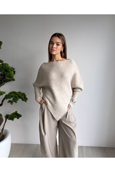Cistern İstanbul Women's Boat Neck Off-Shoulder Oversize Knitwear Sweater