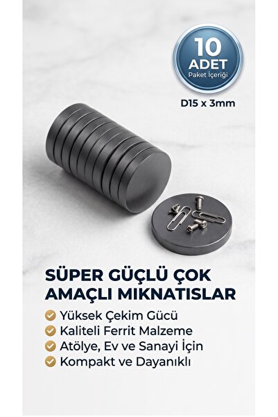 Massaltay Magnet Mıknatıs D15 x 3 mm Yuvarlak Güçlü Mıknatıs Hobi El Sanatlar...
