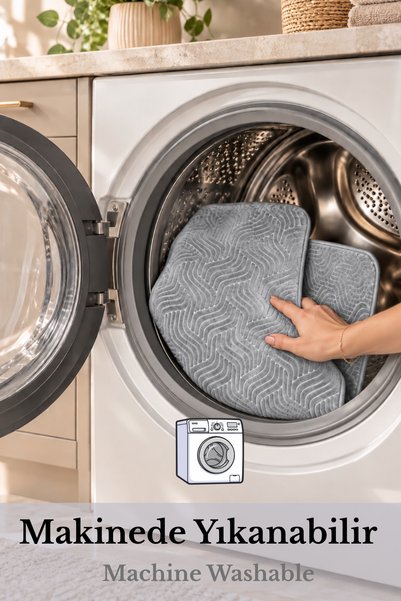 Bestekar Mirena Gray 2-Piece Bathroom Mat Set 80X150 50X80 Non-Slip Base Soft Machine Washable