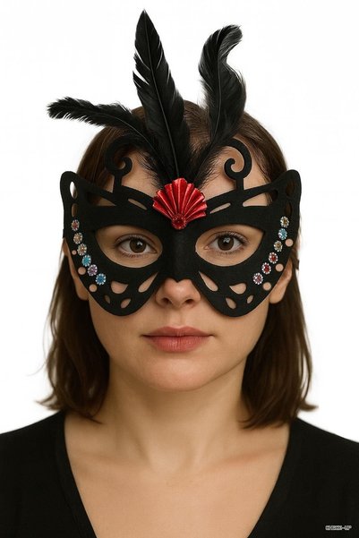 ZERO LAND Svl-Shop Black Color Black Suede Coated Feathered Figure Party Mask...