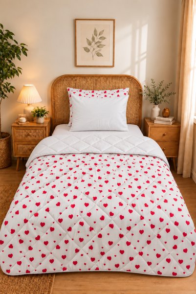 Miyu Veloura Luxe Single Sleeping Set |   100% Cotton Quilted Comforter, Elastic Fitted Sheet and Pillowcase